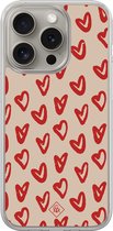 Casimoda® hoesje - Geschikt voor iPhone 15 Pro Max - Sweet Hearts - 2-in-1 case - Schokbestendig - Illustratie - Verhoogde randen - Rood, Transparant