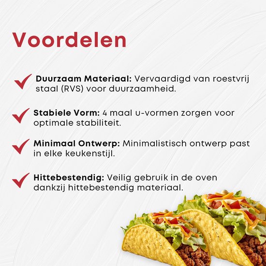 Taco Houder Standset, 2 stuks RVS Taco Houder, Taco Tray Houder Hot Dog Houders, Golfvormige Taco Houder met Handvat, Vaatwasmachinebestendig, voor Mexicaanse Taco's, Sandwiches, Worsten (U-vorm