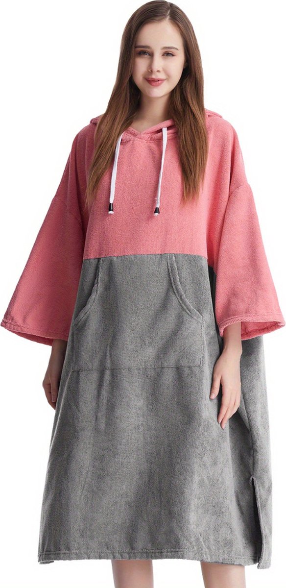 Nivard Omkleed Handdoek - Surf Poncho - Volwassenen - Dames & Heren - Zacht - Roze& Grijs