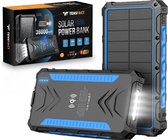Tensfact® Solar Powerbank 36000 mAh Wireless Charger - Powerbank Zonneenergie - Snellader Iphone Samsung - USB & USB-C - Blauw