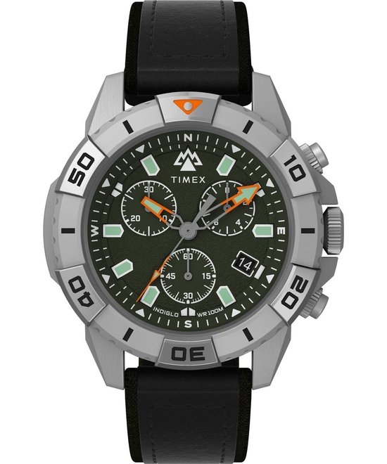 Timex Ridge Chrono TW2W16100 Horloge - Leer - Zwart - Ø 42 mm