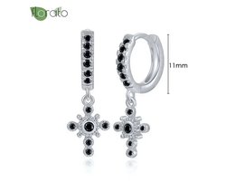 Oorbellen kruis zilver zwart Sterling zilver925