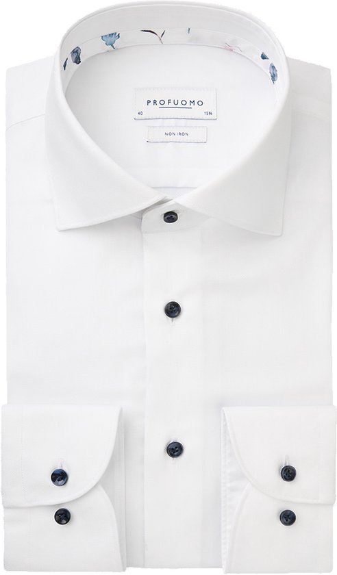Profuomo slim fit heren overhemd - dobby - wit - Strijkvriendelijk - Boordmaat: