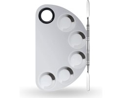 foto van YUBBI Professioneel Mixing Palette - Inclusief Spatula - Voor Make Up - Nail Art - Nagellak - Gellak - RVS - Zilver