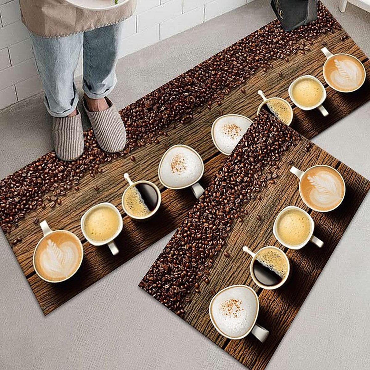 Keukenmatten, 2 stuks, antislip, waterabsorberend, machinewasbaar, mat (40 x 60 cm + 40 x 120 cm, koffie)
