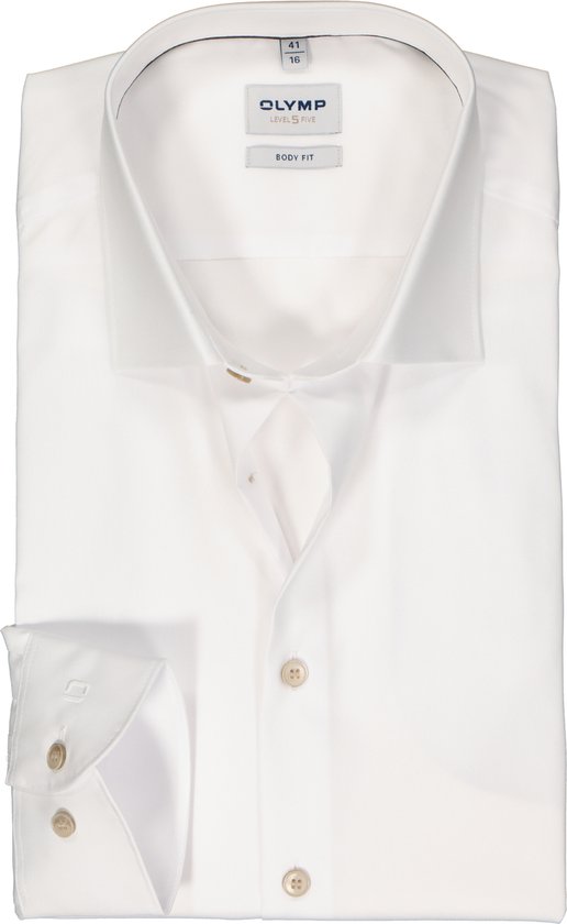 OLYMP Level 5 body fit overhemd - popeline - wit - Strijkvriendelijk - Boordmaat: 40