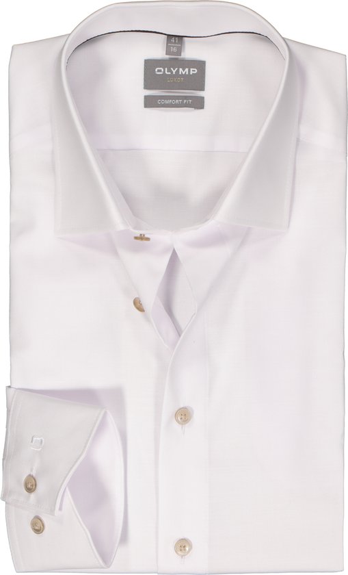 OLYMP comfort fit overhemd - structuur - wit - Strijkvrij - Boordmaat: 46