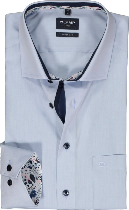 OLYMP modern fit overhemd - popeline - lichtblauw - Strijkvrij - Boordmaat: 45