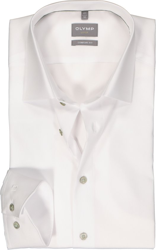 OLYMP comfort fit overhemd - popeline - wit - Strijkvrij - Boordmaat: 40