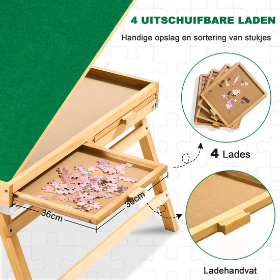 Jifenkla Puzzeltafel van hout met poten voor 1500 stukjes, 89 x 69 cm