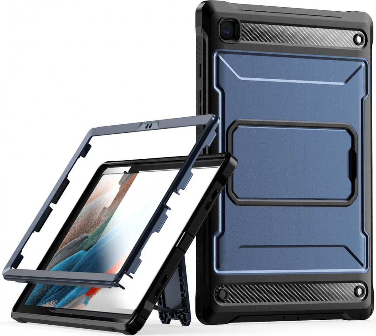 Hoes met Ingebouwde Screen Protector Geschikt voor Samsung Galaxy Tab A8 | Full Protect Cover met Standaard | Beschermhoes Tegen Vallen | Extreme Bescherming | Blauw