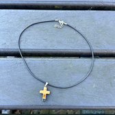 Wellness-House | Veterketting Crucifix Tijgeroog | Ketting Met Kruisje | Tijgeroog | Unisex | Kettinglengte 45+5 CM | Imitatieleer | Bescherming | Steun | Geloof | Kruis Hanger | Crucifix | Zen