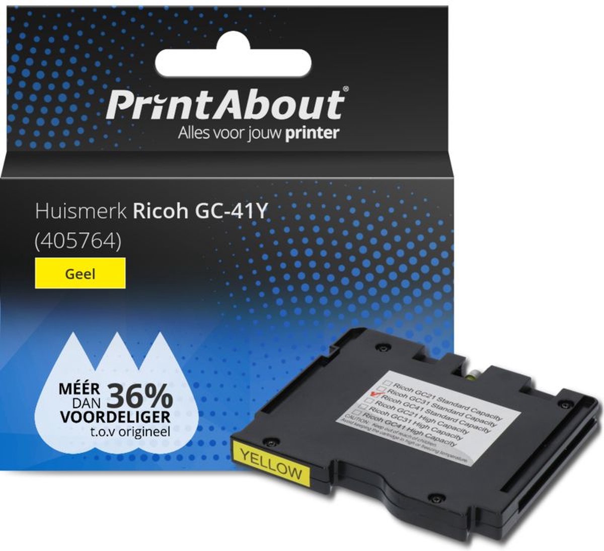 PrintAbout Huismerk Ricoh GC-41Y (405764) Inktcartridge Geel