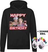 Happy birthday Hoodie + bril - verjaardag - jarig - feest - oma - wijn - grappig - unisex - trui - sweater - capuchon