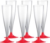 Santex Champagneglazen - 100x - plastic - 140 ml - rood - herbruikbaar