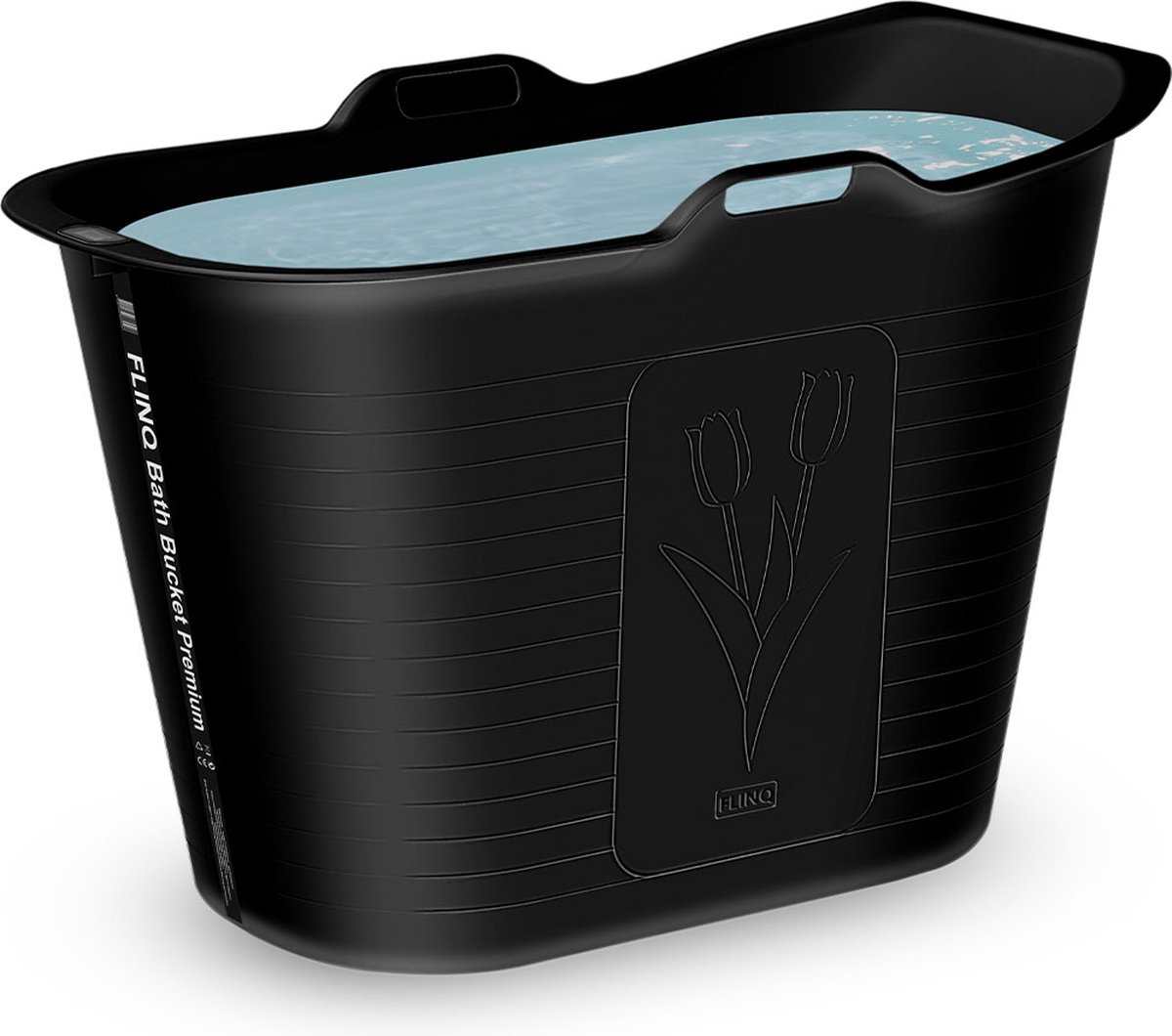 FlinQ Bath Bucket Premium - Mobiele Badkuip voor in de Douche - Zitbad voor Volwassenen - Ook als Ijsbad / Ice Bath - Dompelbad met Thermometer voor Wim Hof Methode - Zwart - 165L