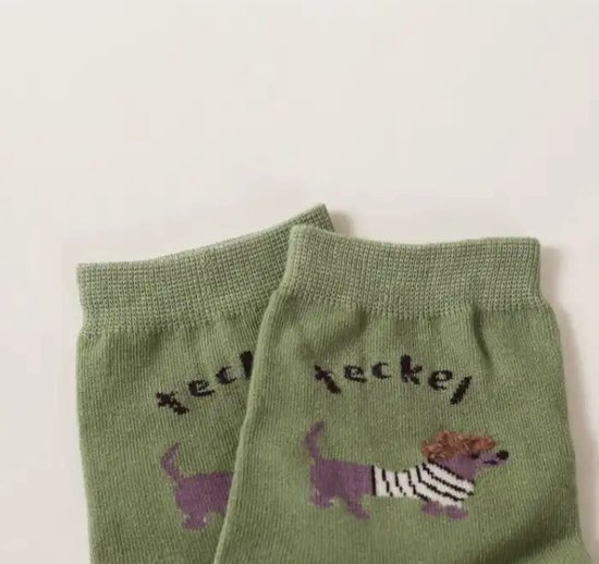 Teckel - sokken - 1 paar sokken - teckelprint - maat 34/39 - groen - hond - dachshund - teckelsokken - teckel sokken