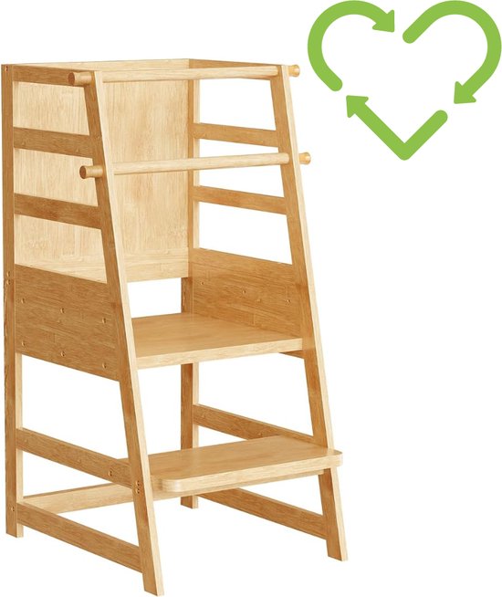 CAWI® Montessori Leren toren, inklapbaar, van hout, leerstoel voor kinderen, keukentoren en keukenhulp, leertoren, kinderstoel, opstapkruk vanaf 1 jaar vanaf 2/3 jaar