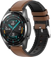 Leren bandje - met siliconen binnenkant - geschikt voor Huawei Watch GT / GT Runner / GT2 46 mm / GT 2E / GT 3 46 mm / GT 3 Pro 46 mm / GT 4 46 mm / Watch 3 / Watch 3 Pro / Watch 4 / Watch 4 Pro - bruin