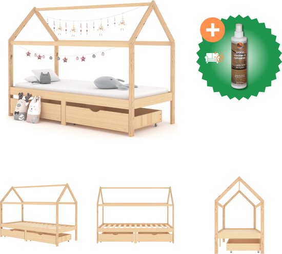 vidaXL Cadre de lit pour enfant style cabane dans les arbres avec tiroirs - 206x97x140 cm - Bois de pin Massief - Lit - Comprend un nettoyant et un assainisseur pour bois