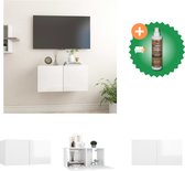 vidaXL Meuble TV suspendu 60x30x30 cm Blanc brillant - Armoire - Comprend un nettoyant et un rafraîchisseur pour bois