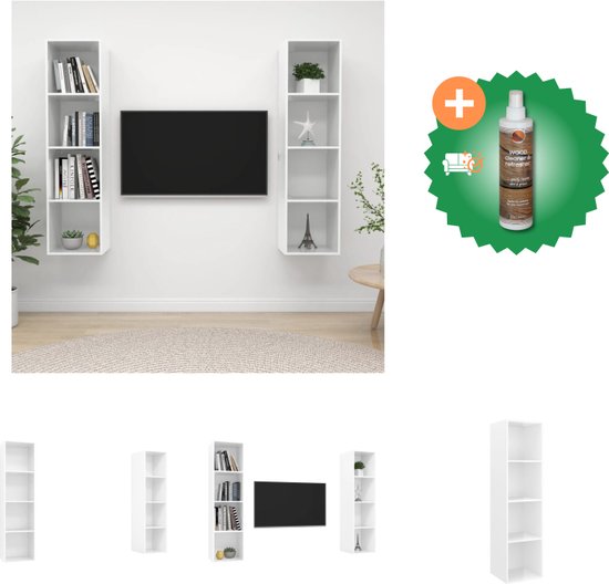vidaXL tv-meubel set - Hoogglans wit - 37 x 37 x 142.5 cm (B x D x H) - Kast - Inclusief Houtreiniger en verfrisser