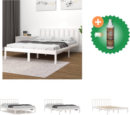 vidaXL Bedframe massief grenenhout wit 140x190 cm - Bed - Inclusief Houtreiniger en verfrisser