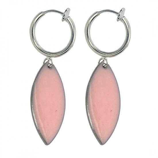 Klem -Oorbellen- emaille- roze -Neroli -zilverkleur- lang- geen gaatjes- Charme Bijoux