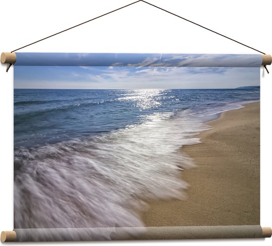 Textielposter - Zee - Strand - Zand - Golven - Schuim - 60x40 cm Foto op Textiel