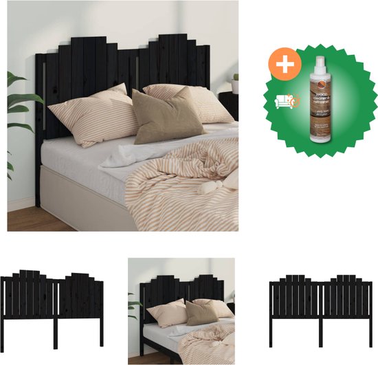 vidaXL Hoofdbord 166x4x110 cm massief grenenhout zwart - Bedonderdeel - Inclusief Houtreiniger en verfrisser