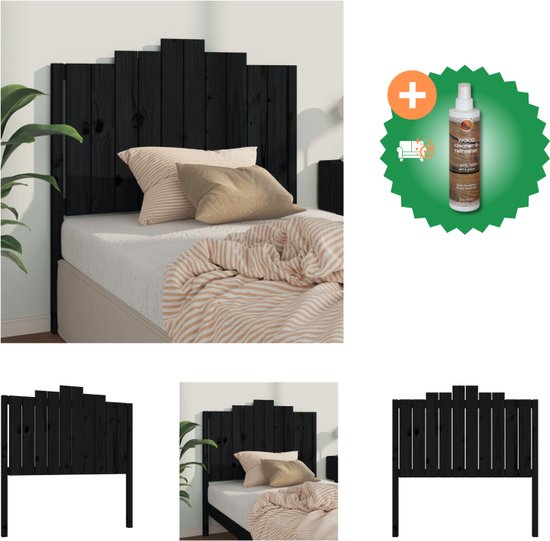 vidaXL Hoofdbord 106x4x110 cm massief grenenhout zwart - Bedonderdeel - Inclusief Houtreiniger en verfrisser