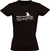 Witch way to the wine Dames T-shirt - wijn - heks - alcohol - bezem - magie - grappig