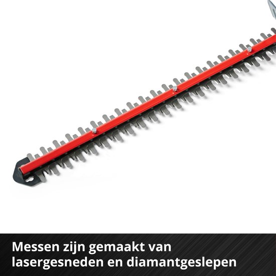 Lange metalen heggenschaarbladen met lasergesneden en diamantgeslepen tanden.