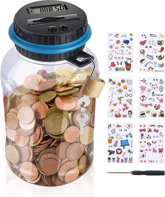 Tirelire numérique Caisse d'épargne électronique avec écran LCD,1,8L Grande  Tirelire pour Adultes et Enfants,Grande Tirelire électrique,Tirelire pour  Petite Monnaie,Compteur Transparent Automatique : : Cuisine et  Maison