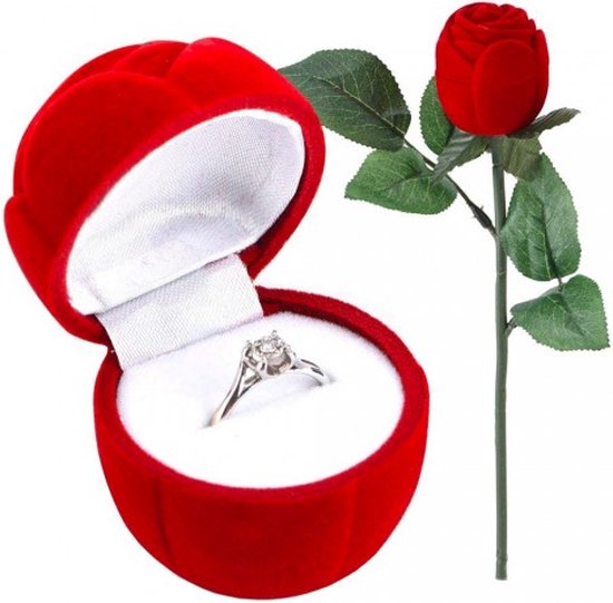 Ringdoosje roos incl. GRATIS ring - aanzoek - verloving - bruiloft - huwelijksaanzoek - Valentijn cadeau - sieradendoos - ring - cadeau