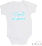 100% katoenen Romper "Mijn mama is de allerliefste" Moederdag Unisex Katoen Wit/aquablauw Maat 62/68