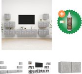 vidaXL 8-delige Tv-meubelset spaanplaat betongrijs - Kast - Inclusief Houtreiniger en verfrisser