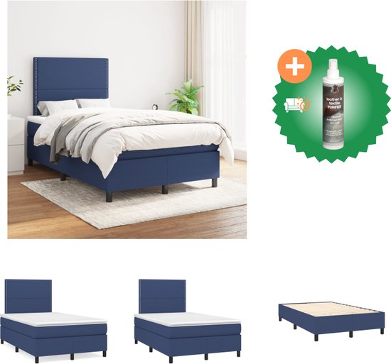 vidaXL Boxspring met matras stof blauw 120x200 cm - Bed - Inclusief Reiniger
