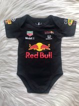 Red Bull Racing F1 Baby Romper Onesie | Zwart | 100% katoen | Verstappen 1 | F1 Fans | Ideaal F1 cadeau | Maat 74 | 0-3 MND
