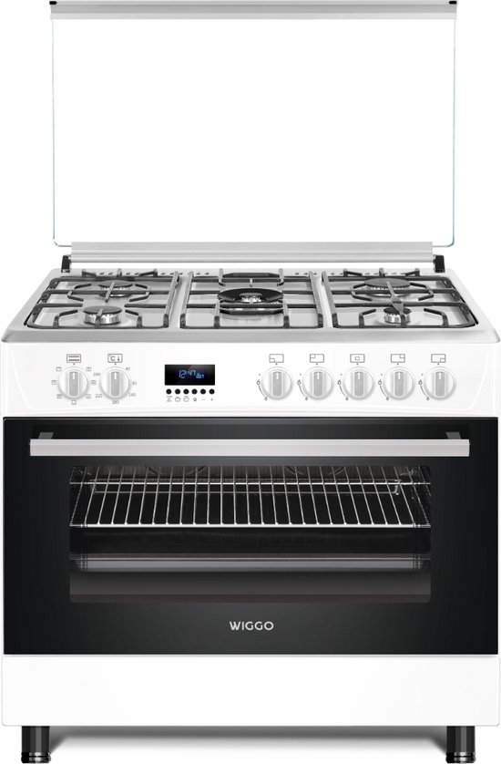 Wiggo WO-E909R(WX) - Serie 9 - 90 cm - Gasfornuis - 5 kookzones - Wit Rvs