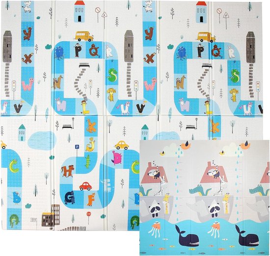 CCLIFE Speelmat Voor Baby's Van XPE-schuim, Opvouwbaar, Antislip, Dubbelzijdig Te Gebruiken Waterdicht Met Maataanduiding 196 X 176 X 1 Cm Kleurrijk Kleur Van De Mat Dieren En Letters