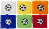 Set van 6 kinder voetbal zweetbandjes / polsbandje in blauw, oranje, geel, wit, groen en rood (uitdeel cadeau kinder verjaardag, sport, traktatie)