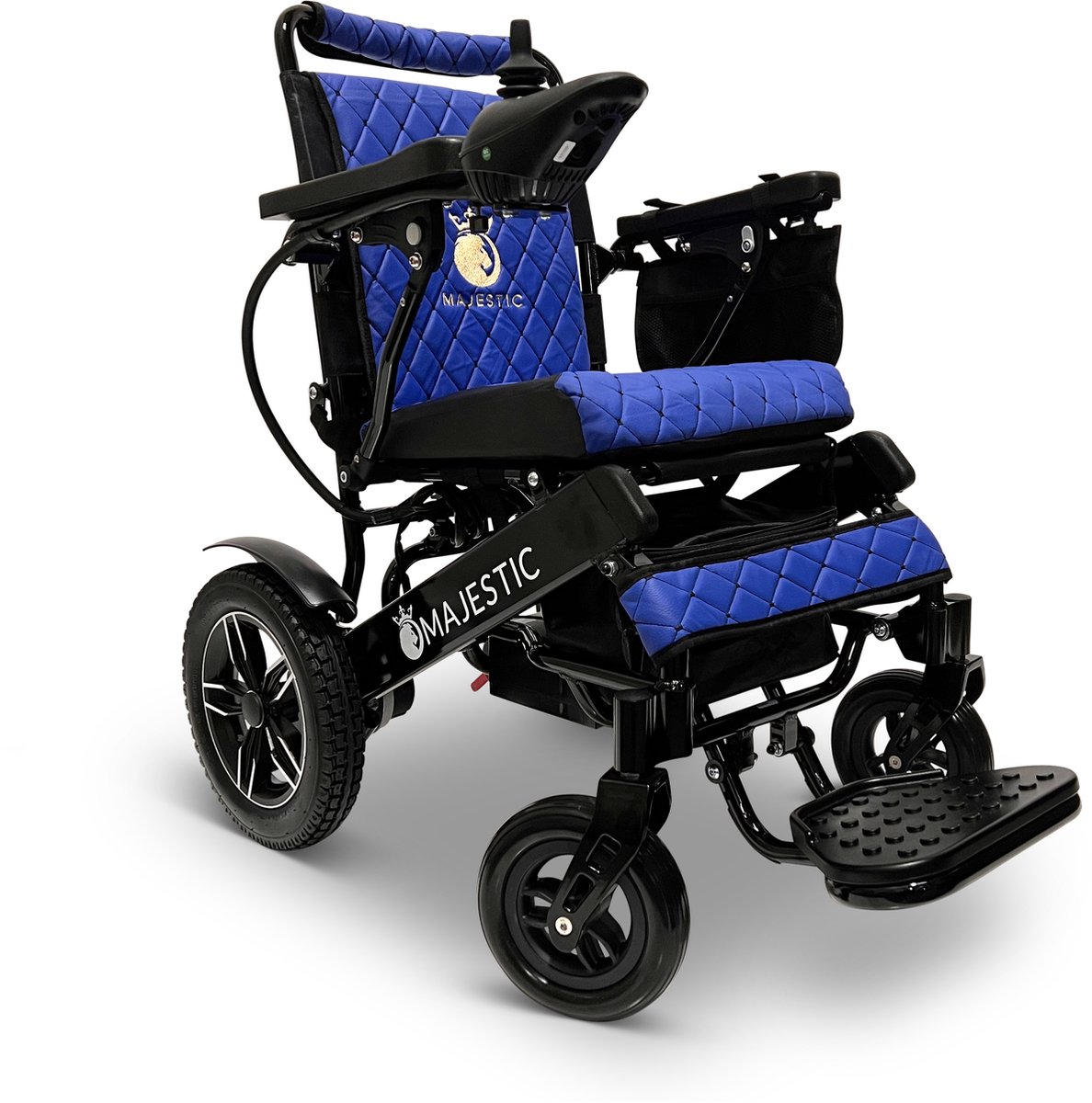 Goedkoopste COMFYGO IQ-8000 Elektrische rolstoel, Lichtgewicht, Draadloze afstandsbediening, Handmatig opvouwbaar, Niet achterover leunen, 12AH Li-ion, tot 20km, 51cm, Zwart frame & Blauw leer textiel