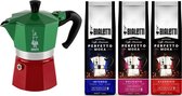 Bialetti Moka Express Italia 3 kops + Bialetti koffiepakket 3x250gr