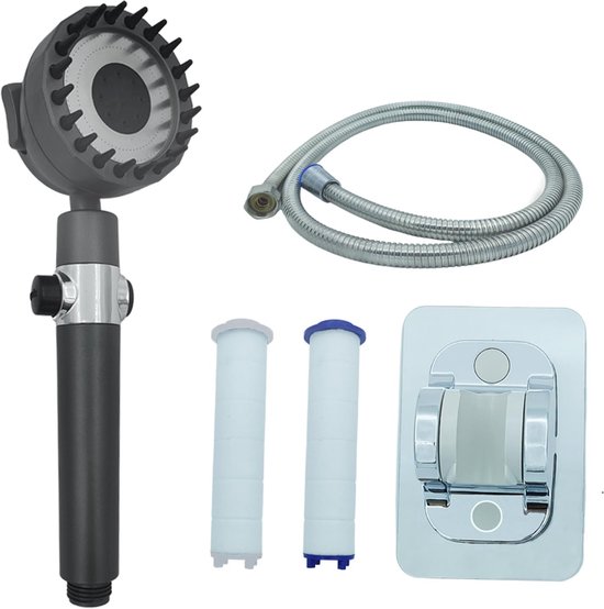 Pommeau De Douche Haute Pression Avec Filtre - 5 Modes Massage - Brosse Shampooing Et Bouton Pause