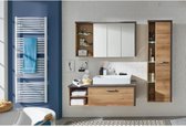 BAY Salle de bain complète : Armoire + colonne + meuble avec vasque + miroirs - Chêne et mélamine béton - L186 x P53 x H198 cm - TRENDTEAM