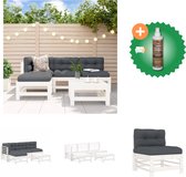 vidaXL 5 delige Loungeset met kussens massief hout wit Tuinset Inclusief Houtreiniger en verfrisser