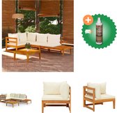 vidaXL Ensemble de salon 4 pièces avec coussins blanc crème Ensemble de jardin en bois d'acacia comprenant un nettoyant et un assainisseur pour bois