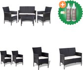 vidaXL 4 delige Loungeset met kussens poly rattan zwart Tuinset Inclusief Onderhoudsset