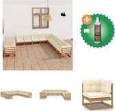vidaXL 11 delige Loungeset met kussens massief grenenhout honingbruin Tuinset Inclusief Houtreiniger en verfrisser